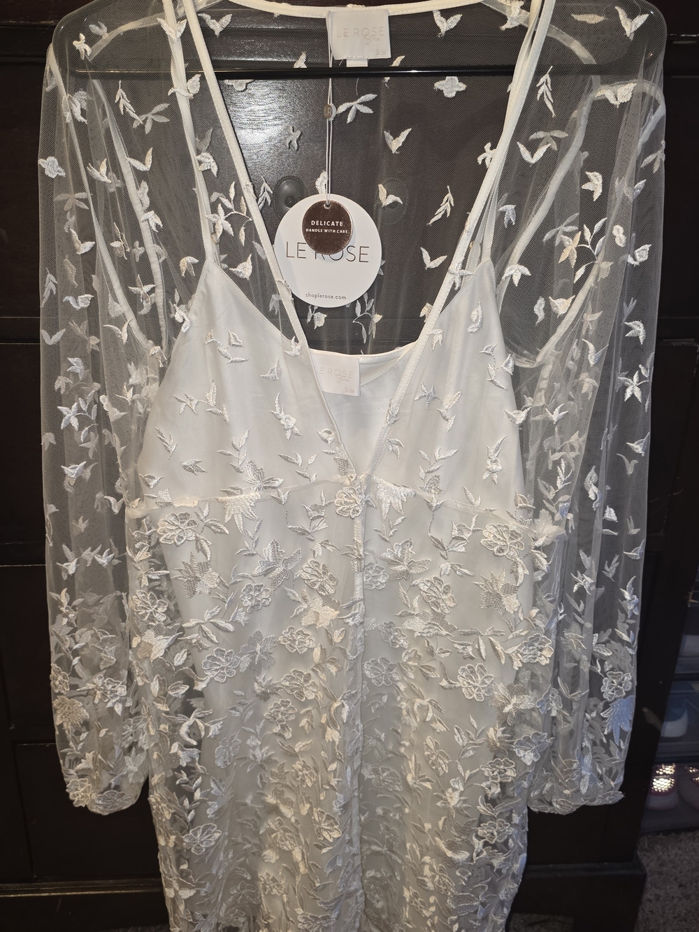 Le Rose White Embroidered Sheer Robe with Slip